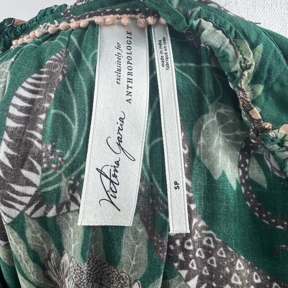 Anthropologie Green Victoria Garcia Floral Flutter Sleeve Tiered Dress SP Gecko - Picture 8 of 14